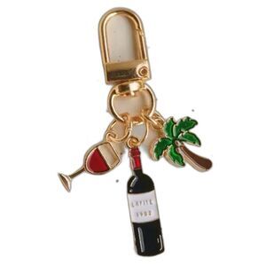 BAG CHARM  A Bottle of Red, A Glass of Wine, By a Coconut  Keychain